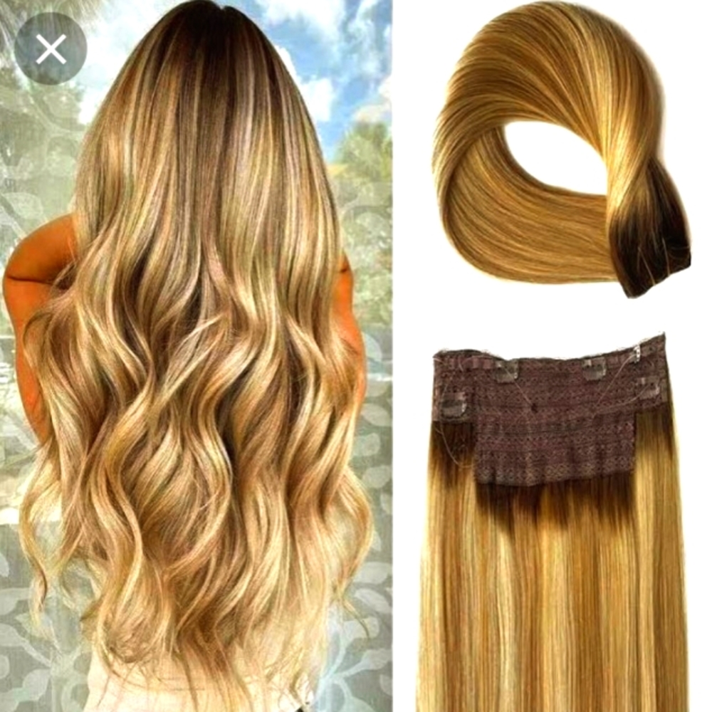 Halo Hair Extensions: 100% Human hair blonde-hair-extensions-Real Hair 28” 150gm
